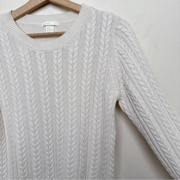 H&M  Basic Womens Medium Cable Light Cotton Crew Neck Sweater In Ivory - Picture 6 of 14